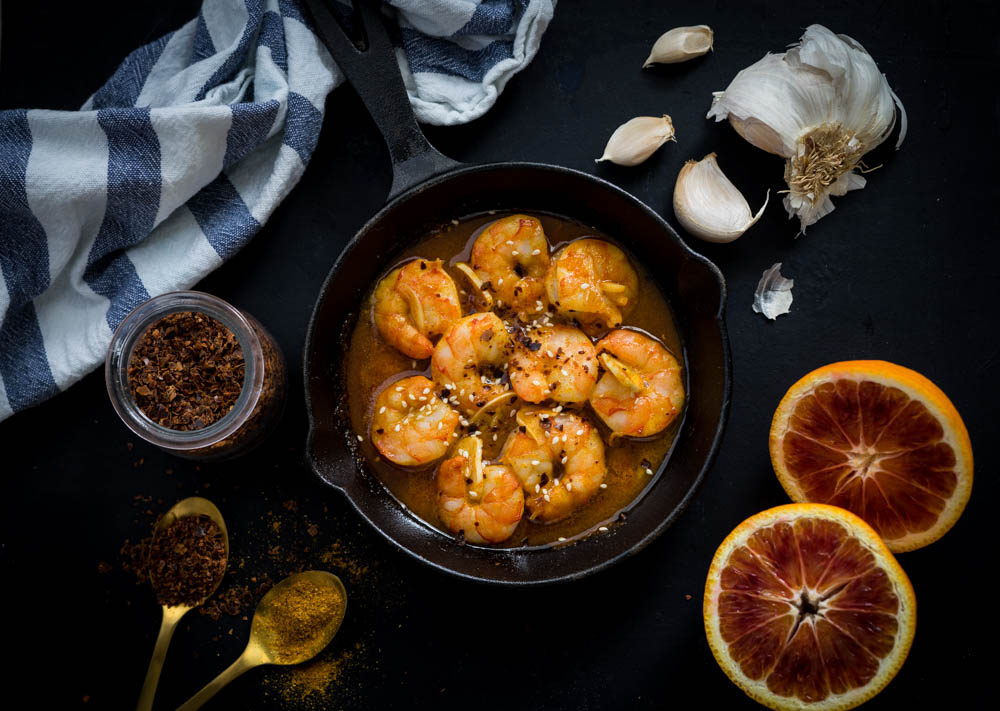 ovnsbakt scampi med hvitløk og appelsin